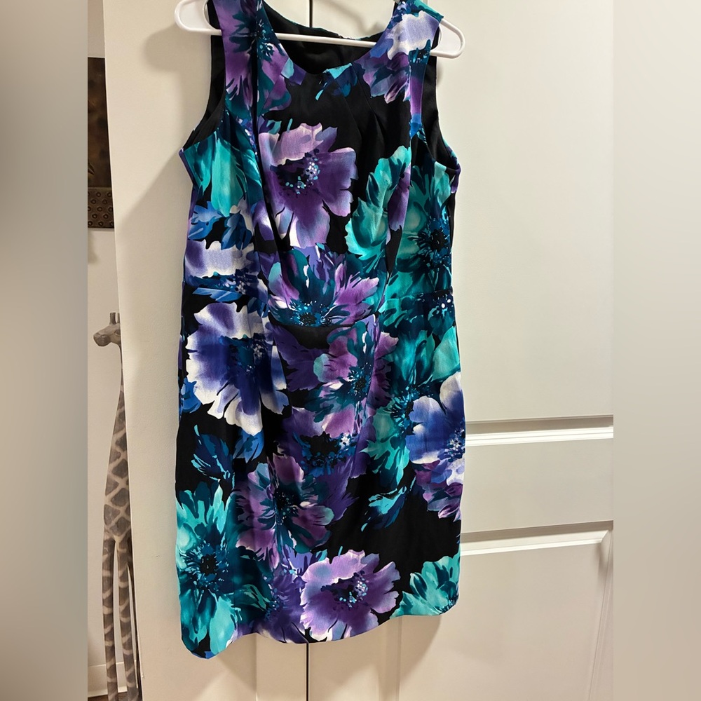 Floral Sleeveless Dress - Black, Purple, and Teal 
Size 16w
PTP 22 L 39 1/2